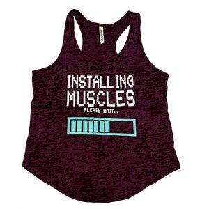 Workout tank top with “Installing Muscles Please Wait…” design - Size medium